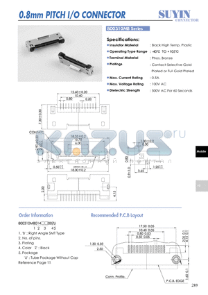 800310MB datasheet - 0.8mm PITCH I/O CONNECTOR