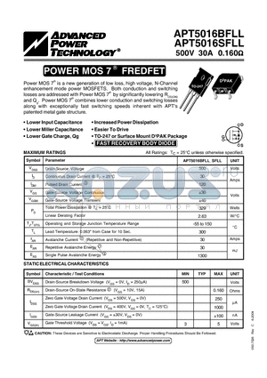 APT5016BFLL_04 datasheet - POWER MOS 7 FREDFET