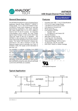 AAT4625IHS-1-T1 datasheet - USB Single-Channel Power Switch