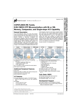 COP87L88EK datasheet - 8-Bit CMOS OTP Microcontrollers with 8k or 32k Memory, Comparator, and Single-slope A/D Capability