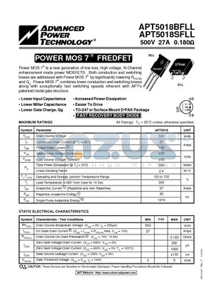 APT5018SFLL datasheet - POWER MOS 7 FREDFET