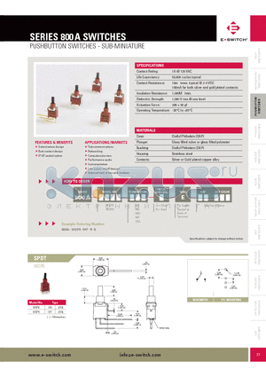 800AWSP8M2RE datasheet - PUSHBUTTON SWITCHES - SUB-MINIATURE