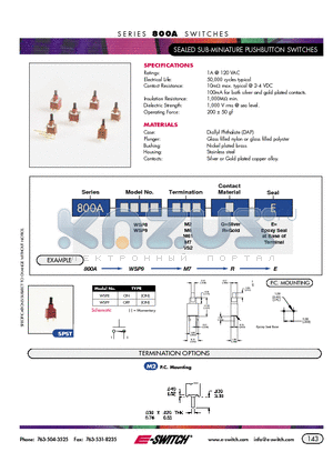 800AWSP8M61QE datasheet - SEALED SUB-MINIATURE PUSHBUTTON SWITCHES