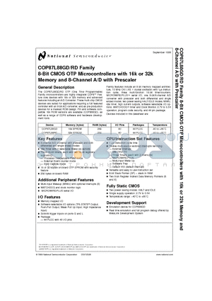 COP87L88RD datasheet - 8-Bit CMOS OTP Microcontrollers with 16k or 32k Memory and 8-Channel A/D with Prescaler