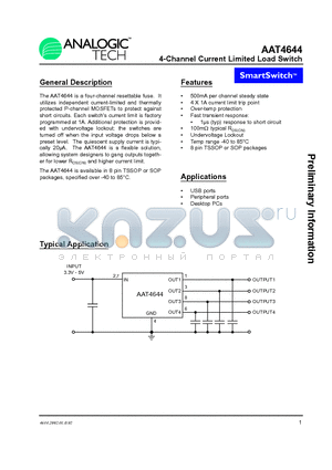 AAT4644 datasheet - 4-Channel Current Limited Load Switch