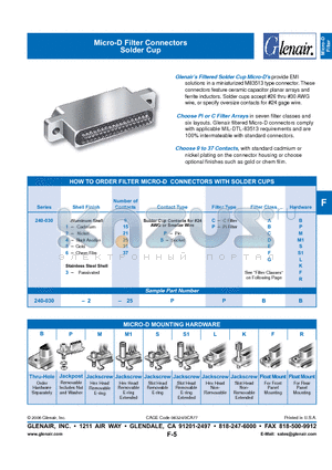 240-030-1-15P datasheet - Micro-D Filter Connectors Solder Cup