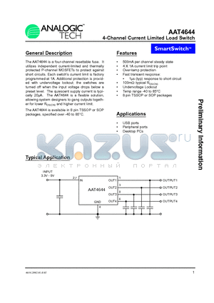 AAT4644IHS-B1 datasheet - 4-Channel Current Limited Load Switch