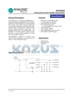 AAT4644 datasheet - 4-Channel Current Limited Load Switch
