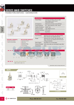 800BWSP8SM6QE datasheet - PUSHBUTTON SWITCHES - SUB-MINIATURE