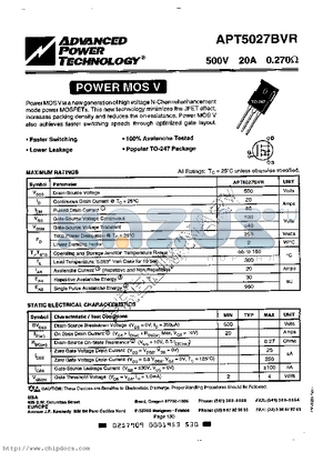 APT5027BVR datasheet - Power MOS V is a new generation of high voltage N-Channel enhancement mode power MOSFETs