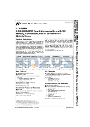 COP884FH datasheet - 8-Bit CMOS ROM Based Microcontrollers with 12k Memory, Comparators, USART and Hardware Multiply/Divide