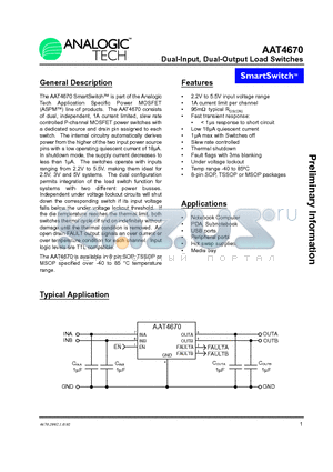 AAT4670 datasheet - Dual-Input, Dual-Output Load Switches