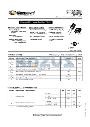 APT50DL60SG datasheet - Ultrasoft Recovery Rectifi er Diode