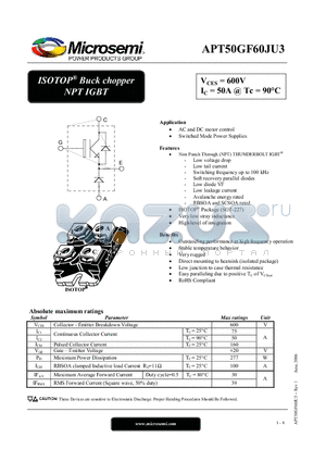 APT50GF60JU3 datasheet - ISOTOP^ Buck chopper NPT IGBT