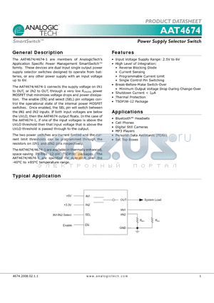 AAT4674ITP-T1 datasheet - Power Supply Selector Switch