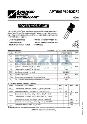 APT50GP60B2DF2 datasheet - POWER MOS 7 IGBT