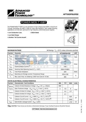 APT50GP60JDQ2 datasheet - POWER MOS 7 IGBT