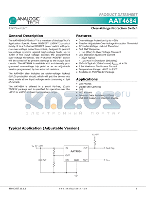 AAT4684ITP-T1 datasheet - Over-Voltage Protection Switch