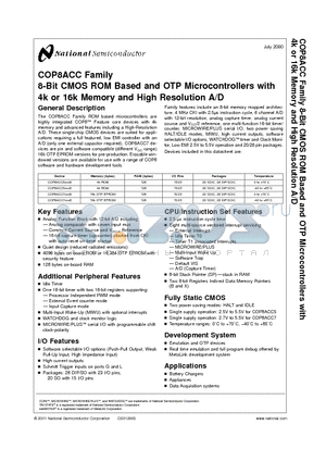 COP8ACC528N8 datasheet - 8-Bit CMOS ROM Based and OTP Microcontrollers with 4k or 16k Memory and High Resolution A/D