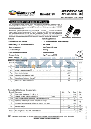 APT50GS60SRG datasheet - Thunderbolt High Speed NPT IGBT