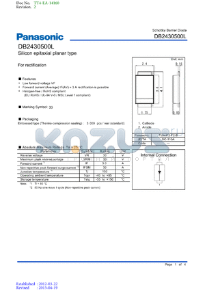 DB2430500L datasheet - Embossed type (Thermo-compression sealing) : 3 000 pcs / reel (standard)