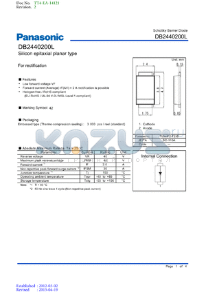 DB2440200L datasheet - Embossed type (Thermo-compression sealing) : 3 000 pcs / reel (standard)