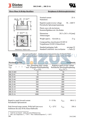 DB25-10 datasheet - Three-Phase Si-Bridge Rectifiers