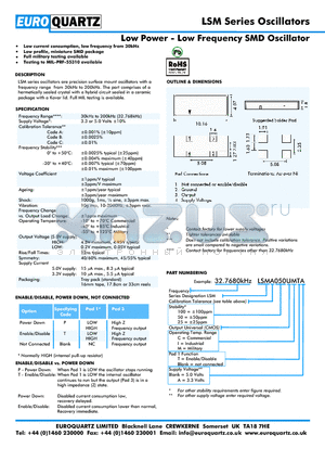 32.7680LSMA050UM datasheet - Low Power - Low Frequency SMD Oscillator