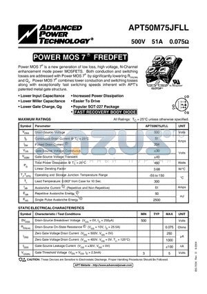 APT50M75JFLL datasheet - POWER MOS 7 R FREDFET