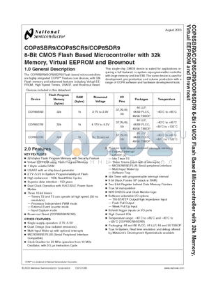 COP8CSDR9KMT7 datasheet - 8-Bit CMOS Flash Based Microcontroller with 32k Memory, Virtual EEPROM and Brownout