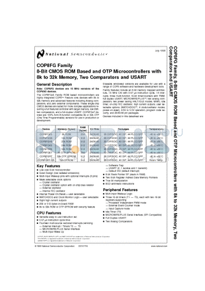 COP8FGK5 datasheet - 8-Bit CMOS ROM Based and OTP Microcontrollers with 8k to 32k Memory, Two Comparators and USART