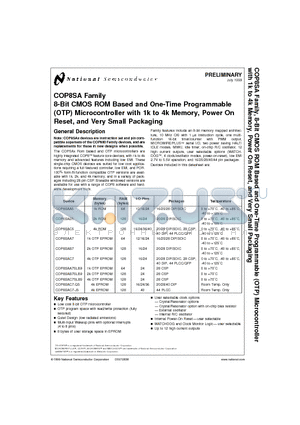 COP8SAA5 datasheet - 8-Bit CMOS ROM Based and One-Time Programmable OTP Microcontroller with 1k to 4k Memory, Power On Reset, and Very Small Packaging