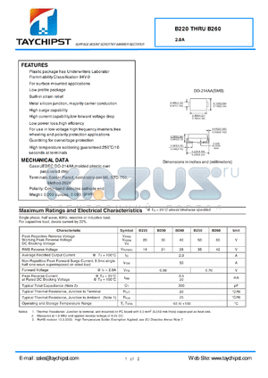 B240 datasheet - SURFACE MOUNT SCHOTTKY BARRIER RECTIFIER