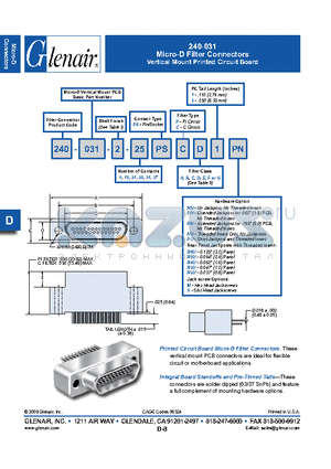 240-031-1-9SP datasheet - Micro-D Filter Connectors