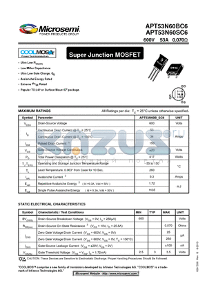 APT53N60BC6 datasheet - Super Junction MOSFET