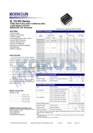 B2405YS-W2 datasheet - MINIATURE SIP PACKAGE