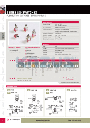 800SP9B6M2QEH datasheet - PUSHBUTTON SWITCHES - SUB-MINIATURE