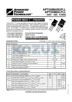 APT55M85B2FLL datasheet - POWER MOS 7 FREDFET