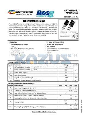 APT56M60L datasheet - N-Channel MOSFET