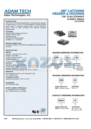 CDH12 datasheet - .100 LATCHING HEADER & HOUSING