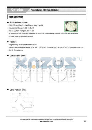 CDH20D07NP-1R5M datasheet - Power Inductors