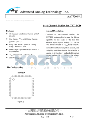 AAT7200 datasheet - 141-Channel Buffer for TFT LCD