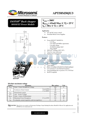 APT58M50JU3 datasheet - ISOTOP^ Buck chopper MOSFET Power Module