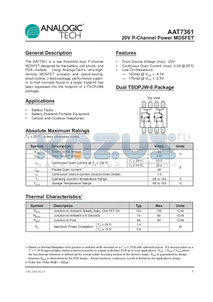 AAT7361ITS-T1 datasheet - 20V P-Channel Power MOSFET