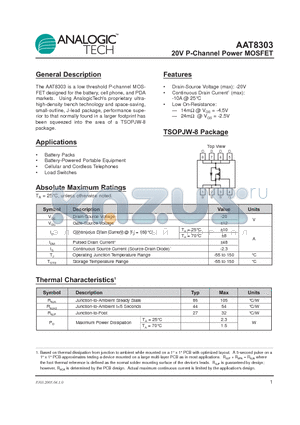 AAT8303ITS-T1 datasheet - 20V P-Channel Power MOSFET