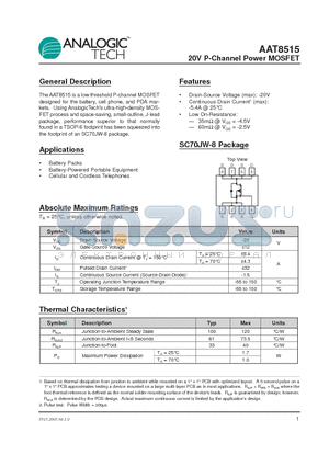 AAT8515 datasheet - 20V P-Channel Power MOSFET