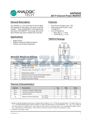 AAT8343_06 datasheet - 20V P-Channel Power MOSFET