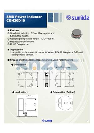 CDH20D10NP-1R2MC datasheet - Small size inductor 2.2mm Max square and 1.1mm Max height