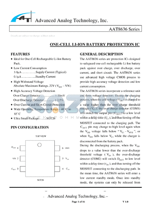 AAT8636 datasheet - ONE-CELL LI-ION BATTERY PROTECTION IC