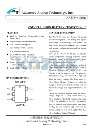 AAT8640-S5 datasheet - ONE-CELL LI-ION BATTERY PROTECTION IC